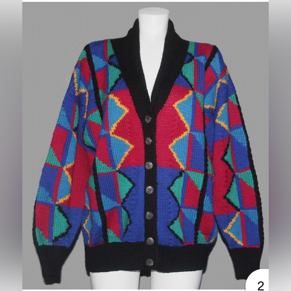 Vintage, wool, holiday sweater, oversized, chunky knit, geometric color block